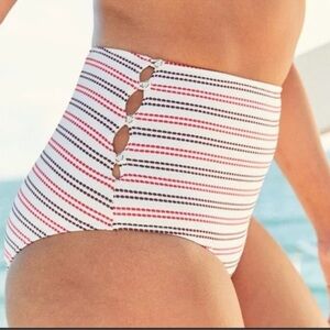 Aerie High Waist Bikini Bottom in Cream with Red and Brown stripes size large